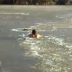 Mężczyzna przepłynął przez zamarzniętą rzekę, by ratować swojego psa
